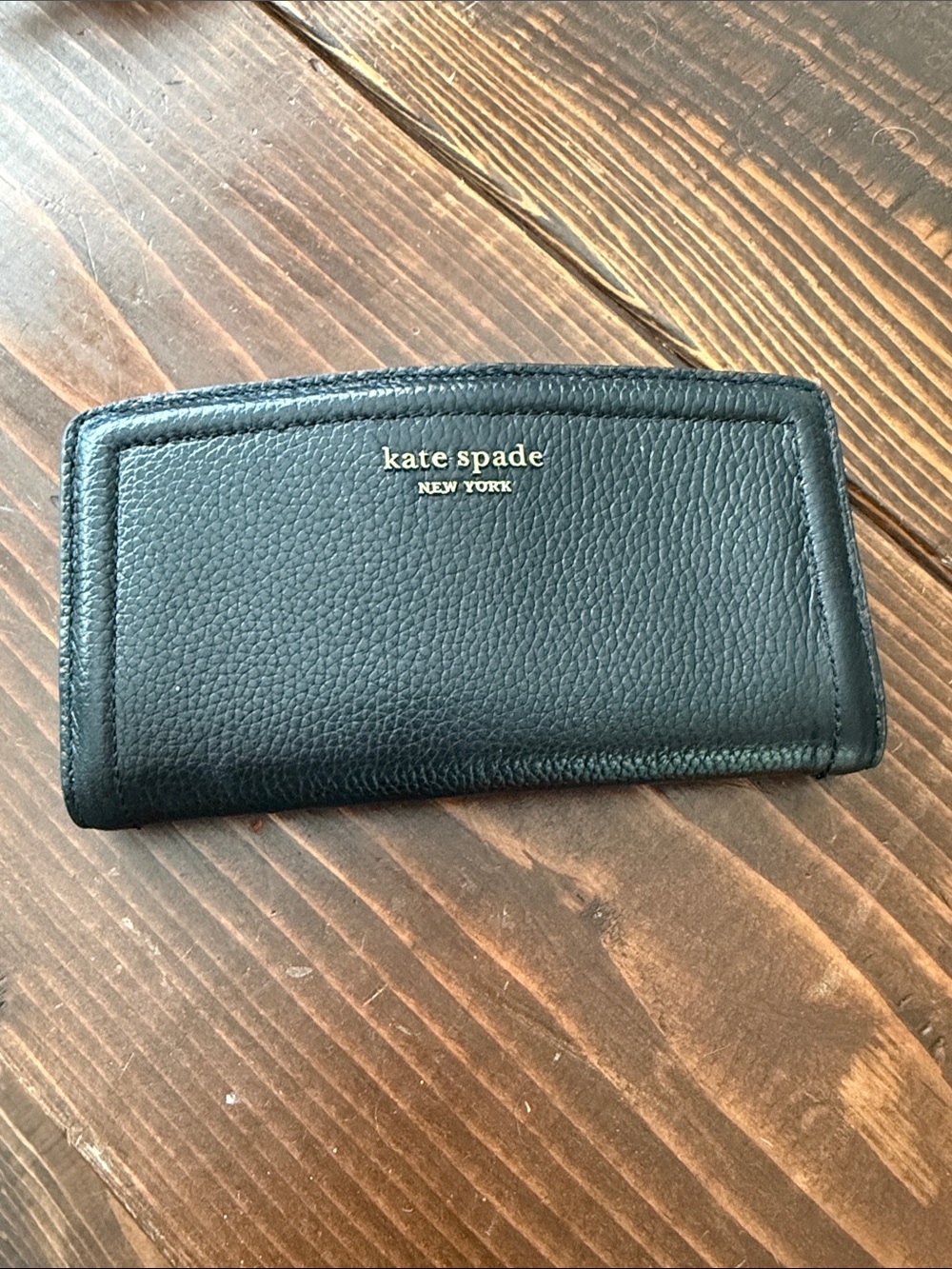 kate spade Black knott pebble leather slim zip wallet